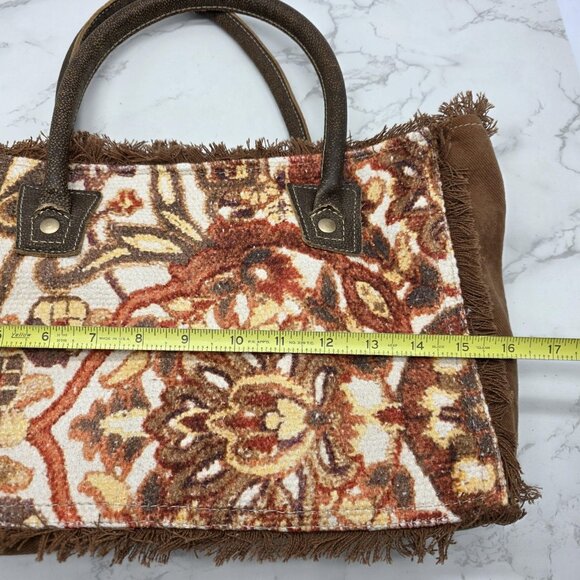 Myra Bag Tote Handbag Womens Brown Canvas Leather Trim Tapestry Boho Zip Top - Picture 12 of 15